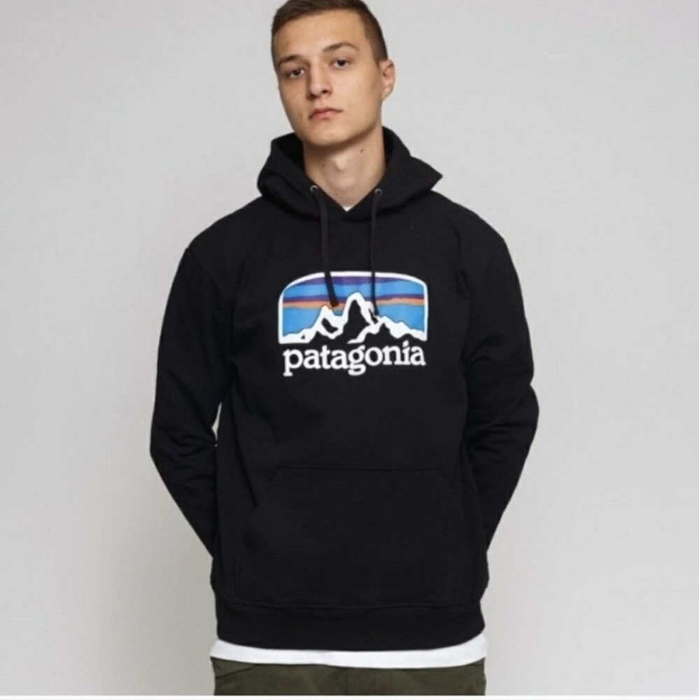 Patagonia Fitz Roy Horizons Uprisal Hooded Sweatshirt Size Small Black 39583 EUC - Picture 2 of 7